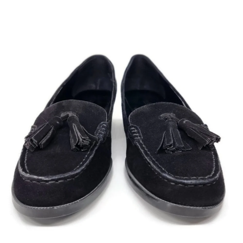 Lauren Ralph Lauren Pomona Black Suede Moc-Toe Slip-On Tassel Penny Loafers